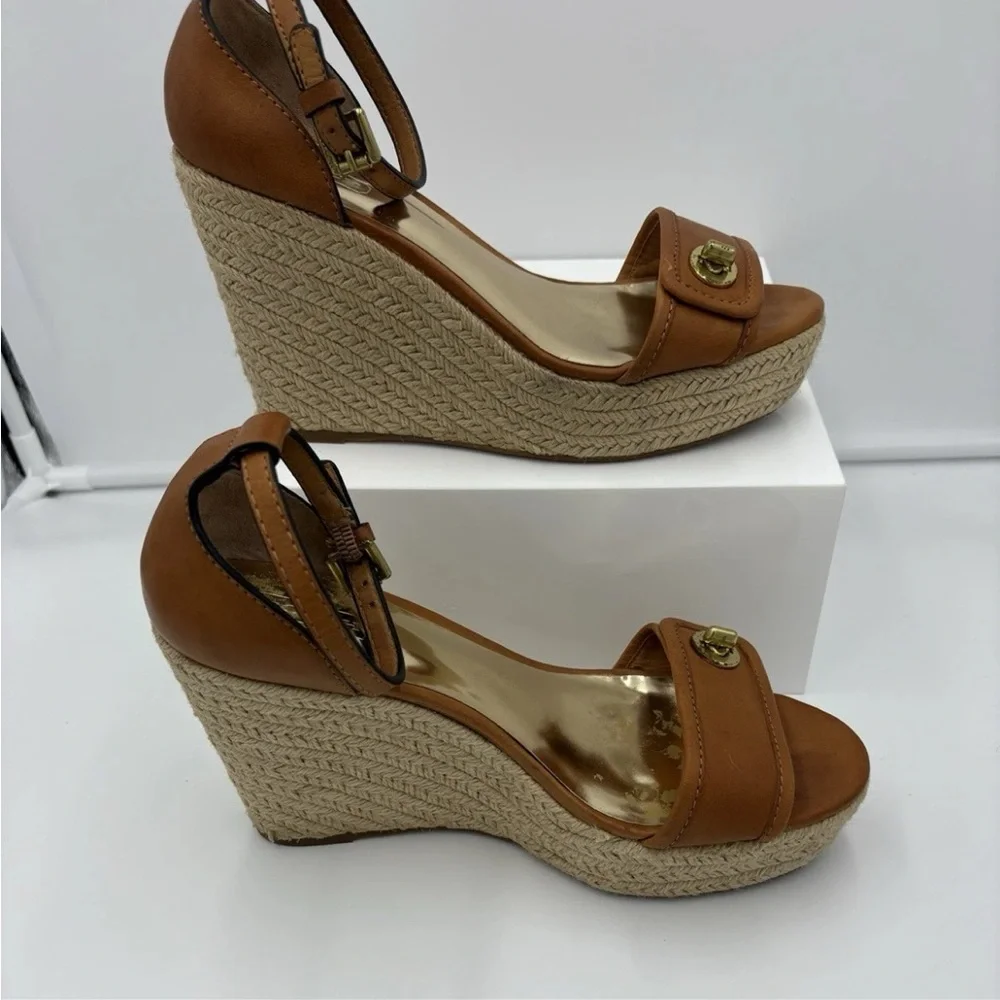 Coach Glinda Espadrille Platform Sandal -Size 7B, Brown Buckle Wedge - Picture 8 of 14